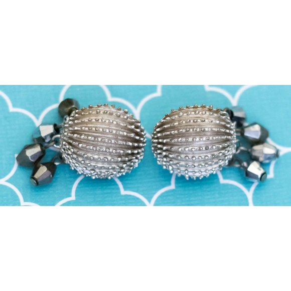 Vintage Silver Tone Spikey Geometric Clip On Earrings by Crown Trifari - R34 - Picture 2 of 3
